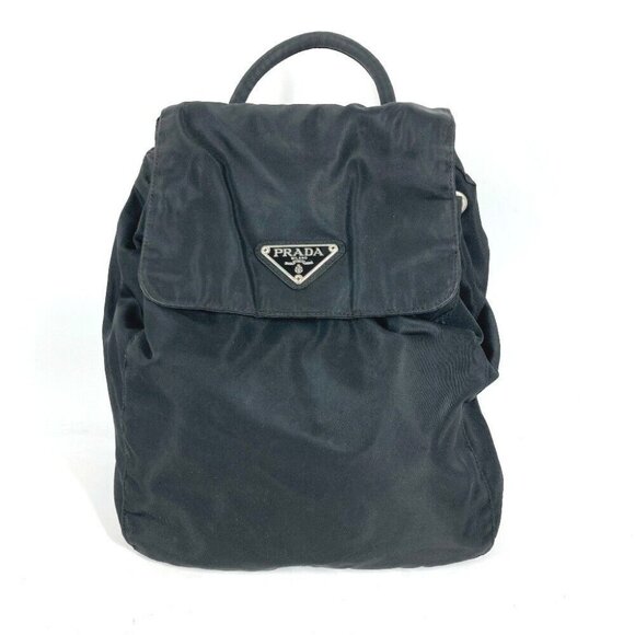 PRADA triangle logo triangle logo plate backpack bag Nylon Black - Picture 1 of 14